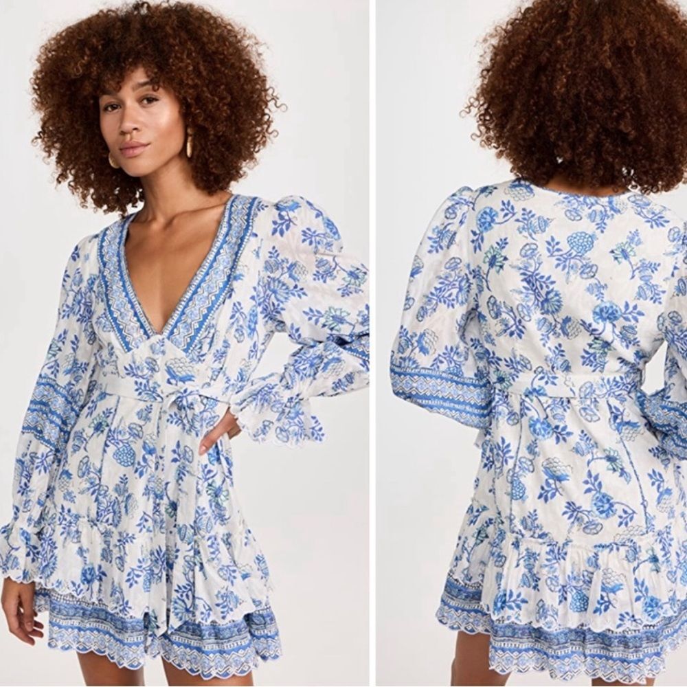 Hemant & Nandita Belted Mini Dress in Cobalt & White, Excellent, Size XXL